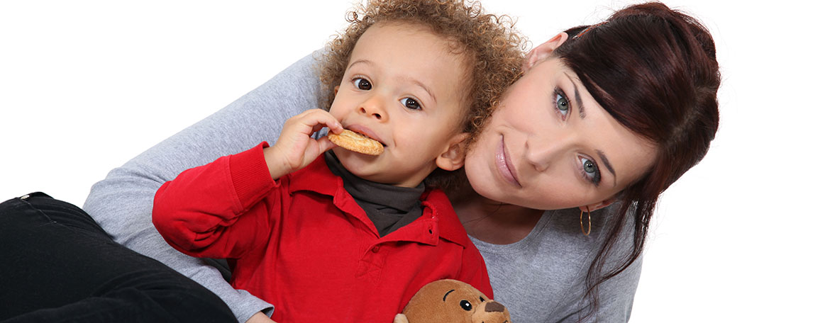 Mom with son eating a cookie