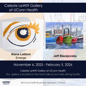 Dual promotion for both artists on display- Alana Ladson's painting on the left and Jeff Blazejovsky's painting on the right.