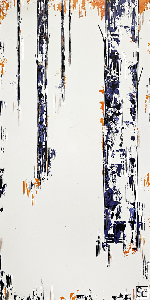 "Trees: Midnight, Blue, Orange" by Suzanne Jill Levy, 12 x 24, Acrylic on board "Trees: Midnight, Blue, Orange" by Suzanne Jill Levy, 12 x 24, Acrylic on board