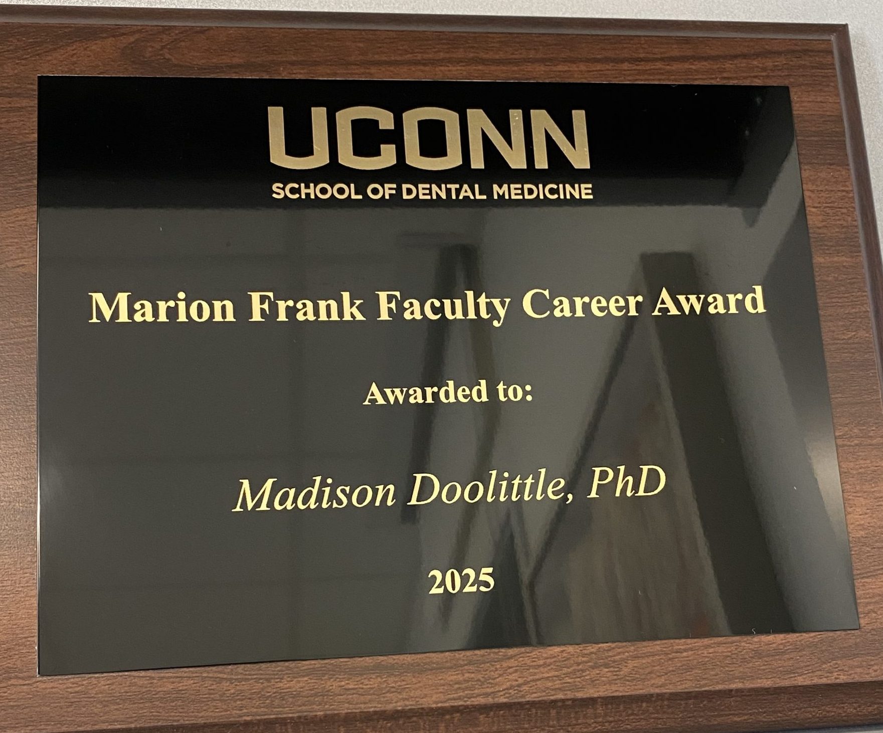Plaque of Marion Frank Faculty Career Award