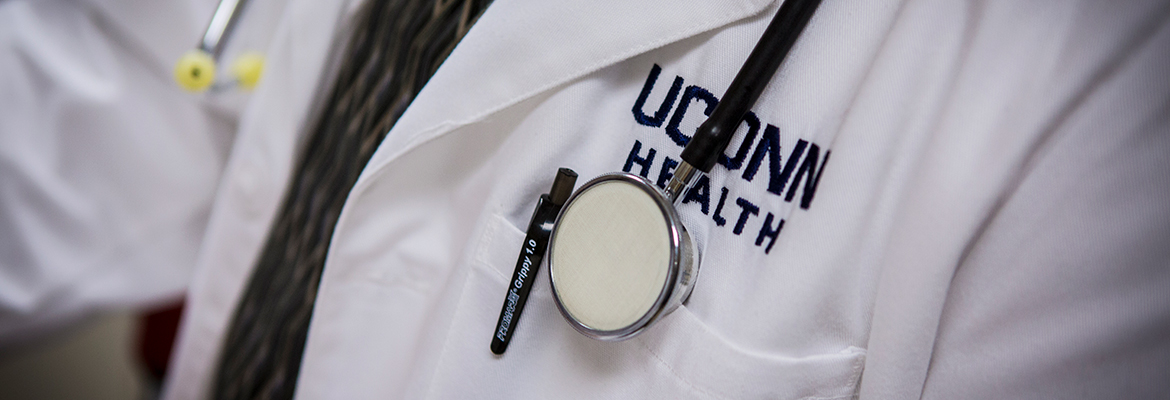 Close-up of UConn Health lab coat