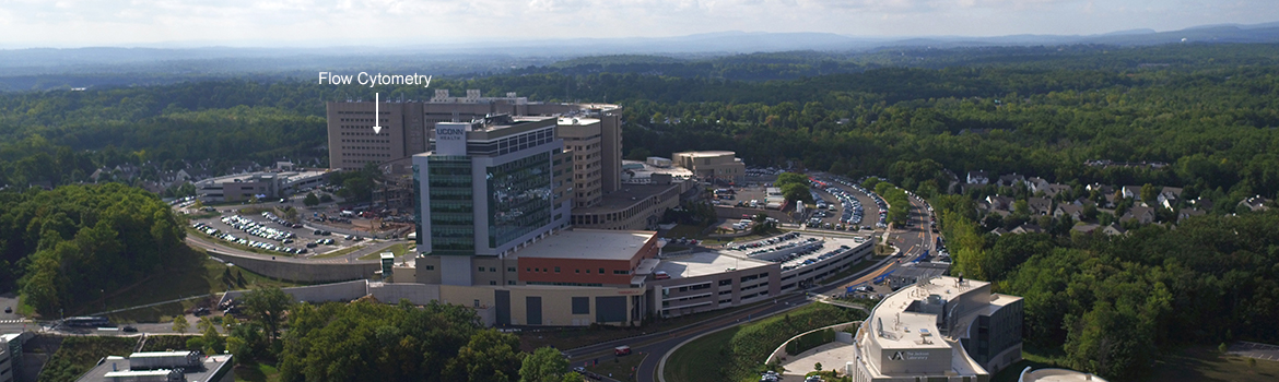 Aerial view of UConn Health showing where Flow Cytometry is located