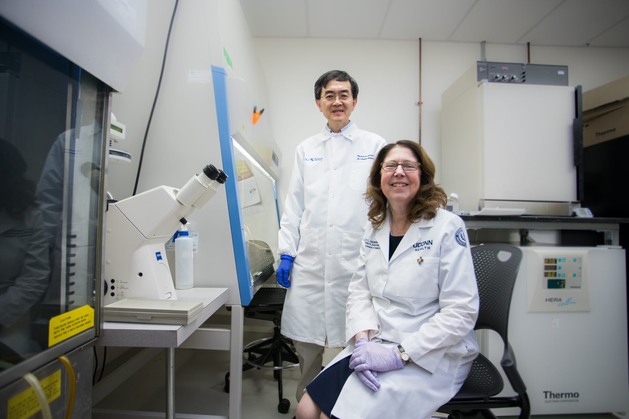 Dr. Se-Jin Lee and Dr. Emily Germain-Lee in the lab at UConn School of Medicine