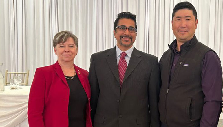Alumni from Residency program, and leaders in the field of family medicine, gather at the annual CT AFP meeting on October 30, 2025. From left to right: Dr. Kathy Mueller, AAFP Board of Director, Class of 1997, Dr. Sachin Parekh, outgoing CT AFP president, Class of 2013, and Dr. Ed Kim the newly installed CT AFP president, Class of 2003