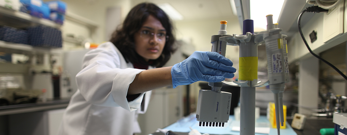 Graduate student Aravamudhan in the skeletal biology lab