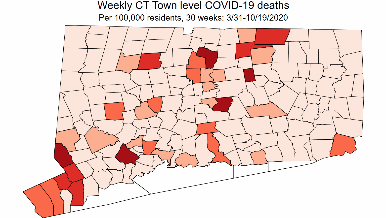 Weekly CT Town level COVID-19 deaths