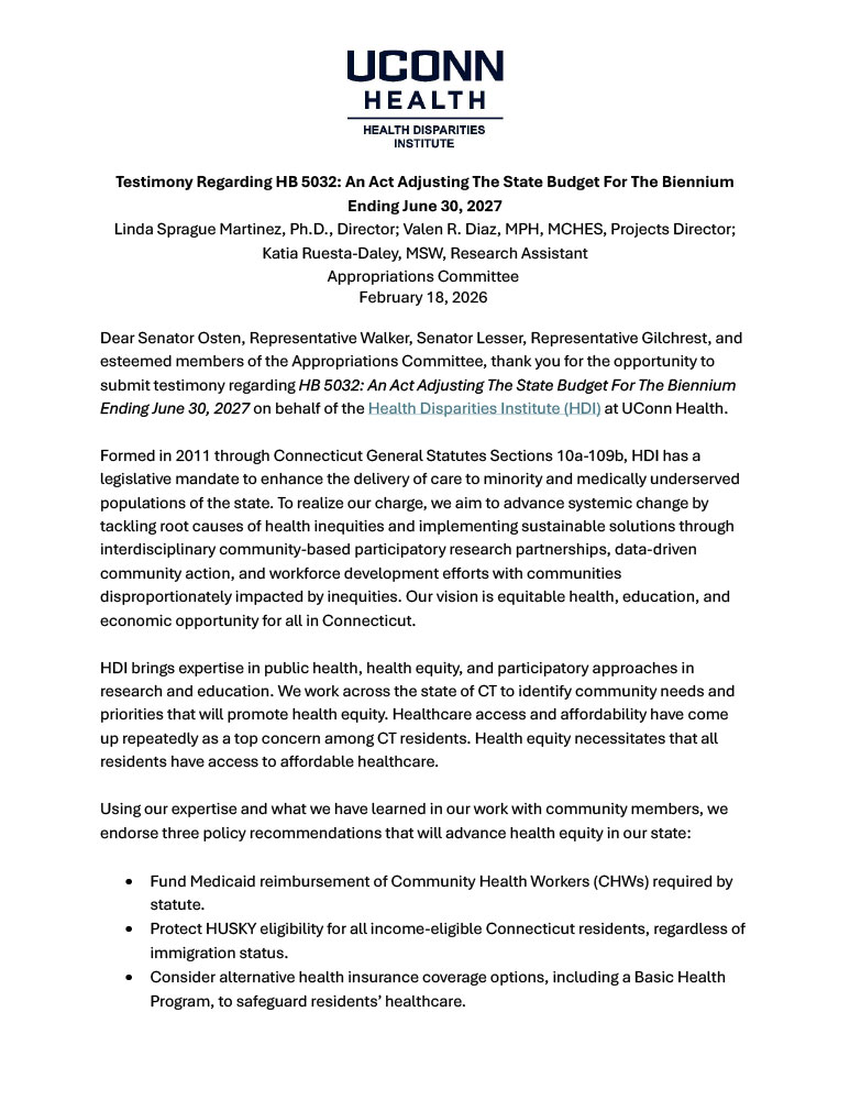 Testimony Regarding HB 5032: An Act Adjusting The State Budget For The Biennium