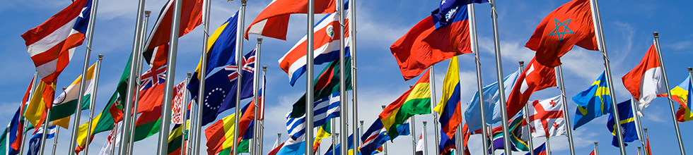 International flags waving in the air