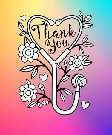 Thank You with Steathoscope Surrounded by flowers with colorful background eCard
