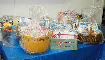 Baskets that were donated to the Cancer Survivors Day Event