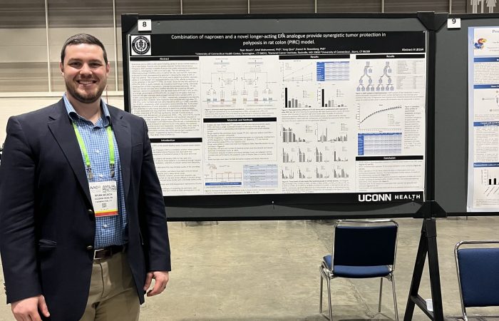 Ryan Beach presents his research work on the Synergistic effects of Naproxen and TP-252 in Preventing Colon Carcinogenesis at the AACR annual meeting in New Orleans, Louisiana.