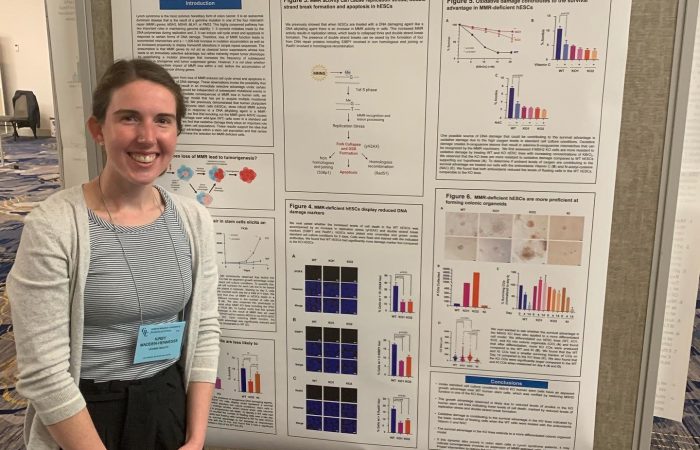 Kirby Madden-Hennessey presents her research on mismatch repair at the 2022 Gordon Research Conference on DNA Damage, Mutation and Cancer in Venture, CA.