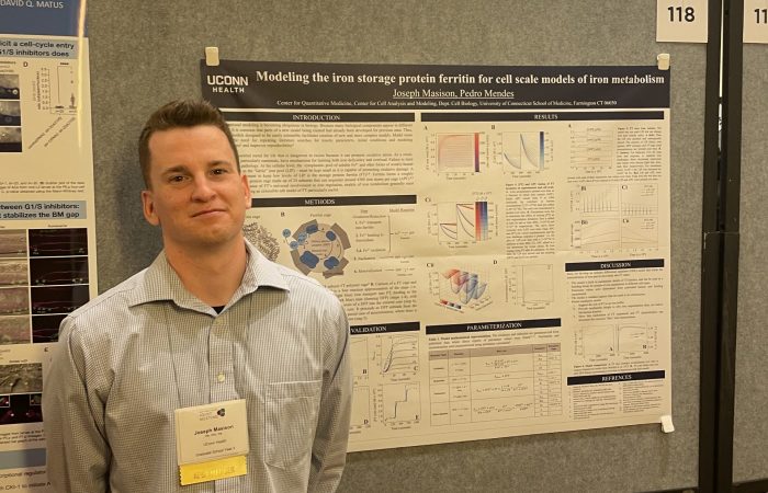 Joseph Masison presents his research on mathematical modeling of Ferritin protein iron sequestration at the 2022 AAP/ASCI/APSA Joint Meeting in Chicago, IL.