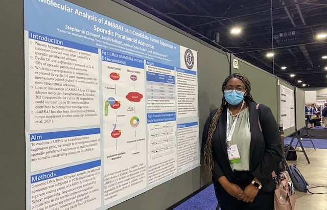 Stephanie Chinwo presents her research on the molecular analysis on AMBRA1 as a candidate tumor suppressor in parathyroid adenomas at the Endo22 Annual Meeting in Atlanta, GA.