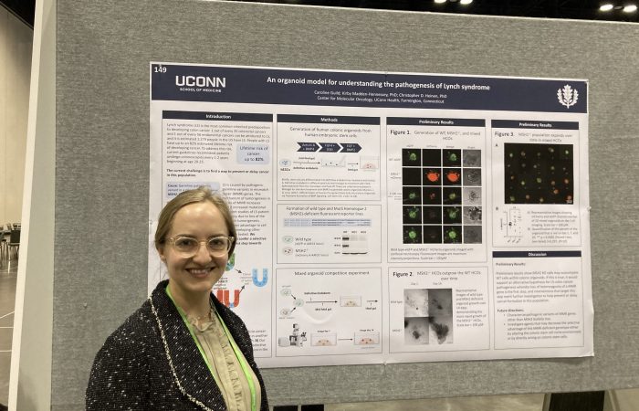 Caroline Guild presents her research on "An organoid model for understanding the pathogenesis of Lynch syndrome" at the 2023 AACR in Orlando, FL.