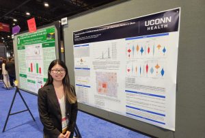 Nuoxi Fan presents her research on "Walnut-derived urolithin a formation is inversely associated with inflammatory markers in obese individuals." at Digestive Disease Week 2023 in Chicago, IL.