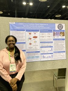 Stephanie Chinwo presents her research on "Molecular Analysis of AMBRA1 as a Candidate Tumor Suppressor in Sporadic Parathyroid Adenomas" at the 2023 AACR in Orlando, FL.