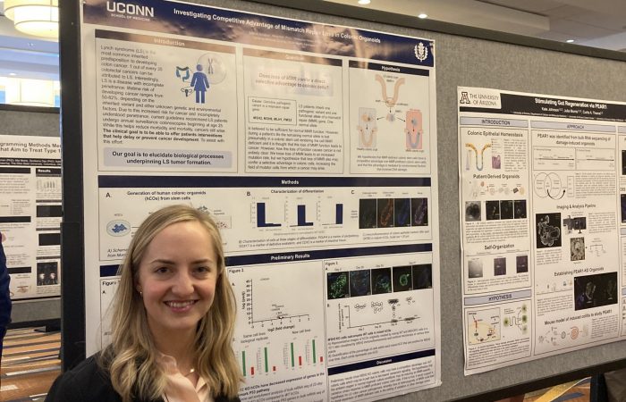 Caroline Guild McNaboe presents her abstract on "Investigating Selective Advantage of Mismatch Repair Loss in Colonic Organoids" at the April 2025 AAP/ASCI/APSA Joint Meeting in Chicago, IL.