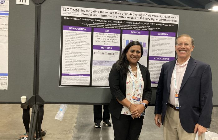 Sharon Yaqoob-Krysztofiak (pictured here with Dr. Andrew Arnold) co-authored “Investigating the in Vivo Role of an Activating GCM2 Variant, I383M, as a Potential Contributor to the Pathogenesis of Primary Hyperparathyroidism” at the July 2025 Endocrine Society Annual Meeting in San Francisco, CA.