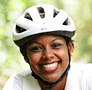 Woman wearing bicycle helmet