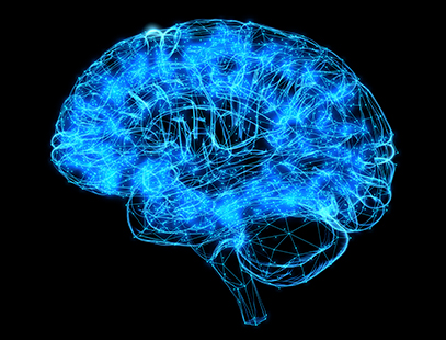 Human brain illustration showing electrical currents