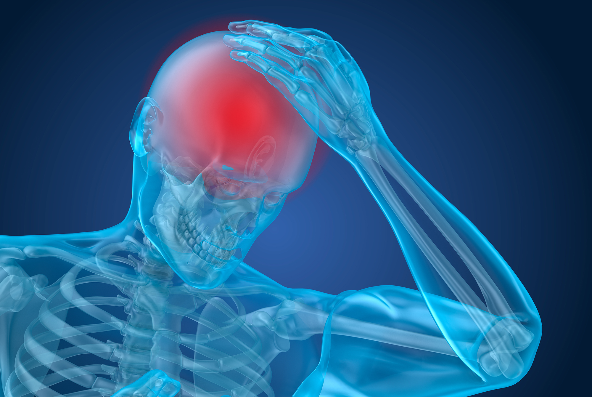 Head pain Attack, man suffering from brain pain. 3D illustration