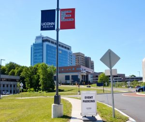Event Parking sign in front of UConn John Dempsey Hospital