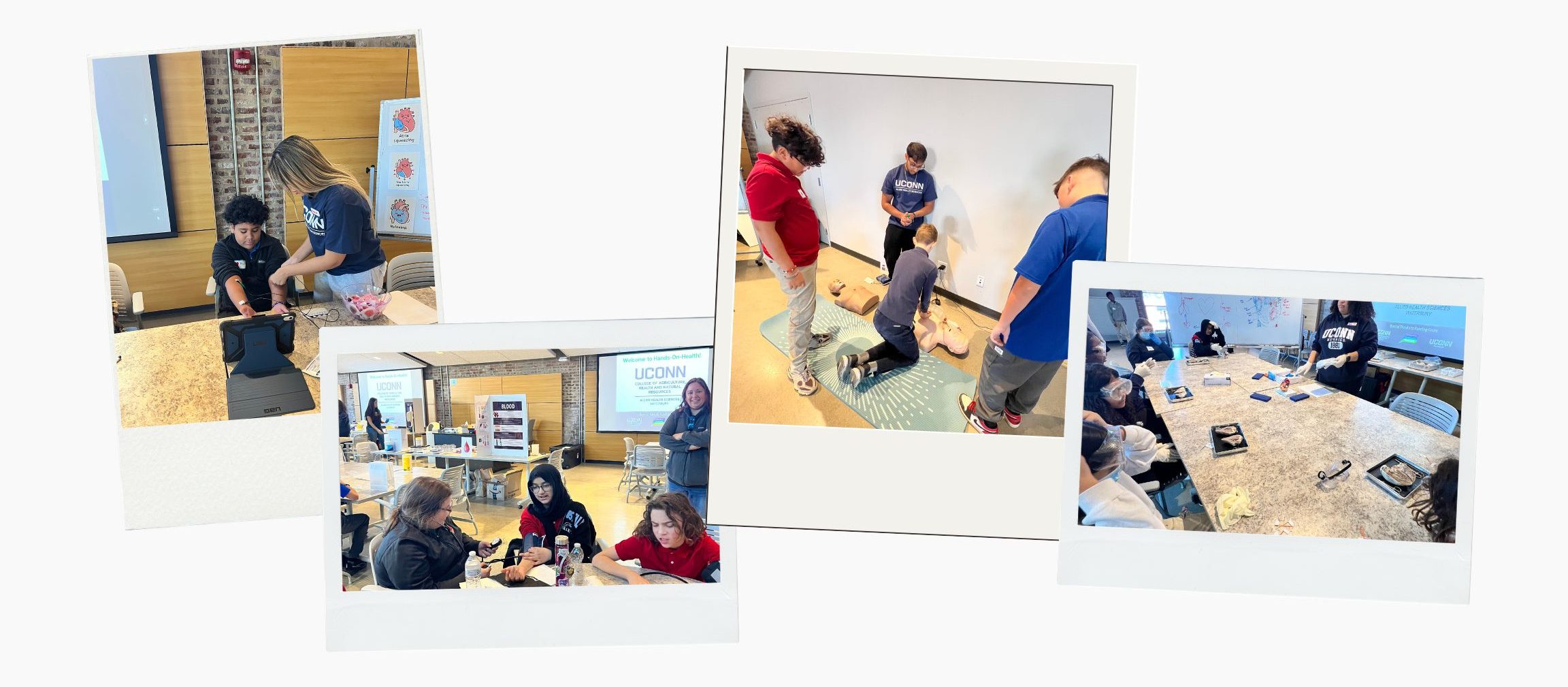 group collage of hands on health event at uconn waterbury
