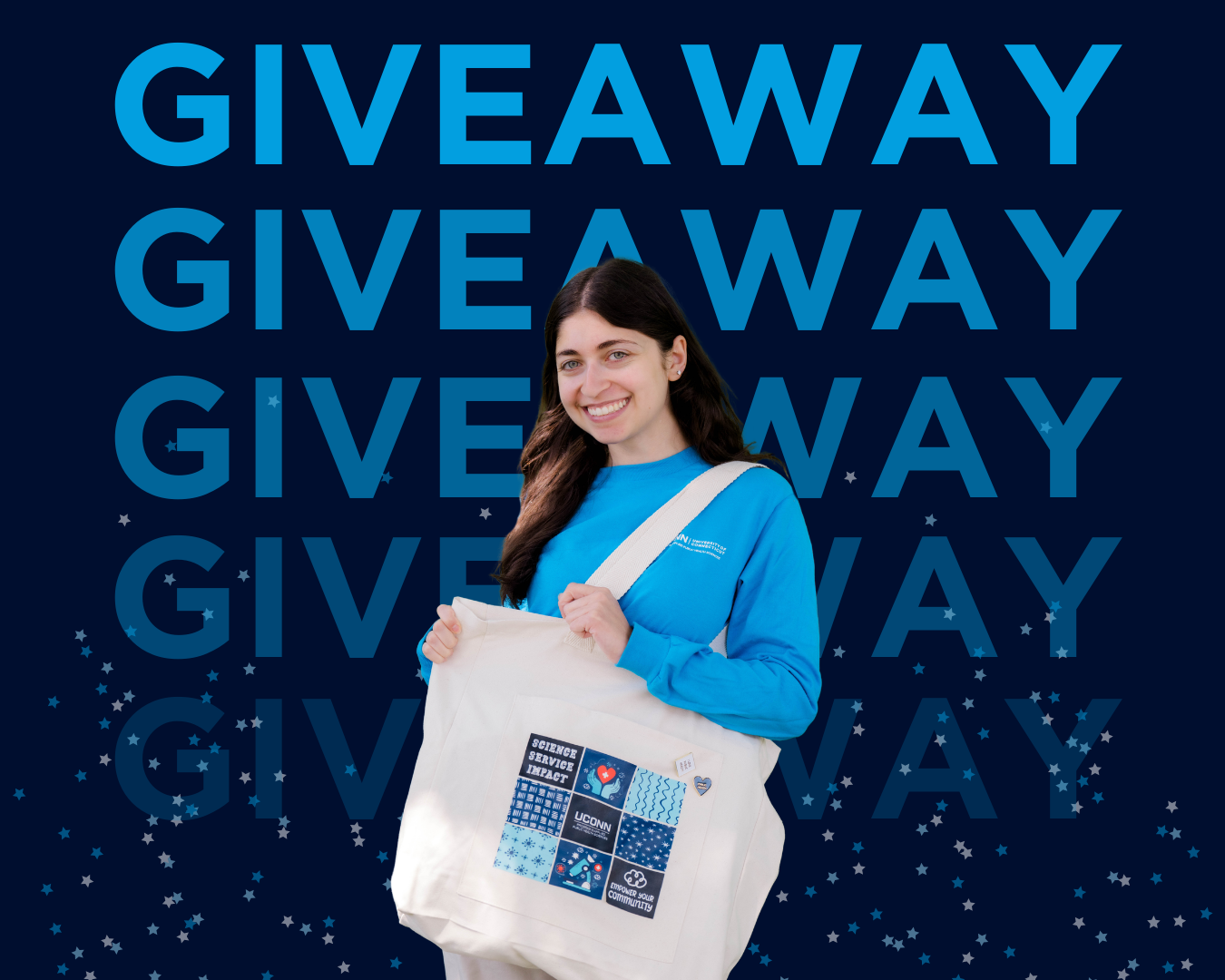 taline norsigian with a tote bag with the word giveaway behind her