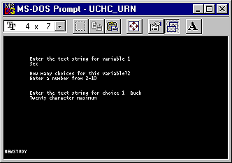 MS DOS Window for our Rabbit Nutrition Study Showing the entry of the sex variable and its two response categories