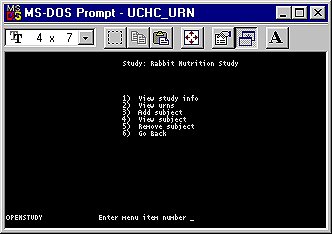 MS DOS View of the Study Specific Menu with its six options