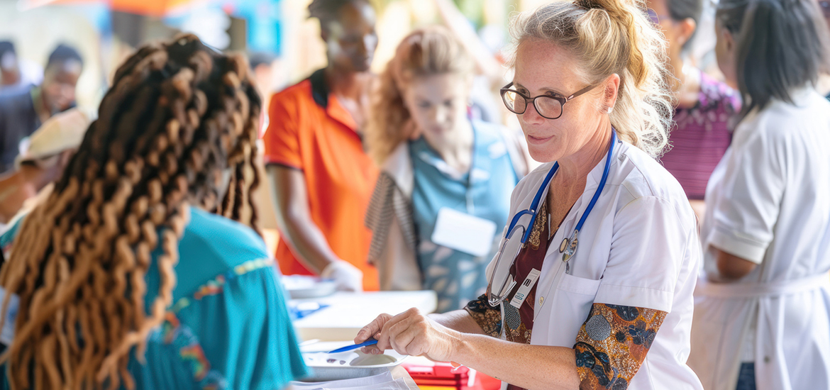 Doctor talking to patient going over papers