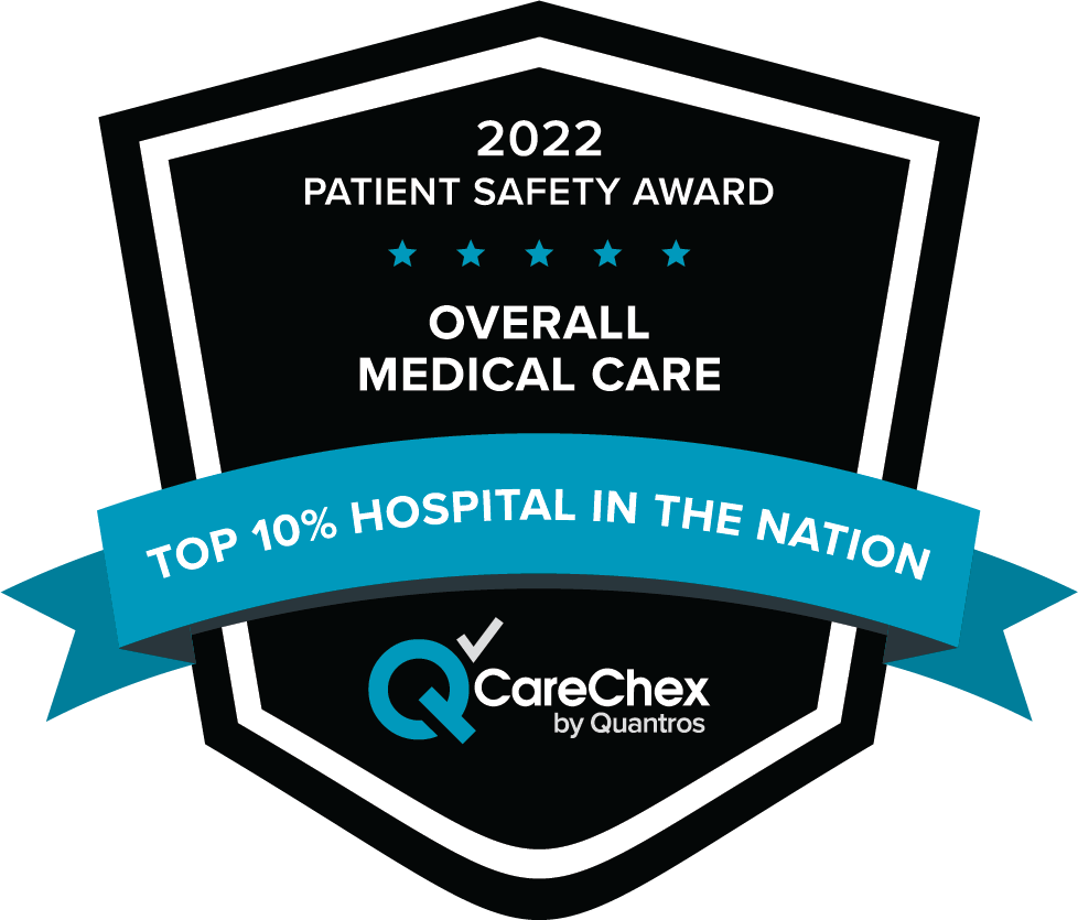 2022 Patient Safety Award for Overall Medical Care, Top 10% Hospital in the Nation for Overall Care logo
