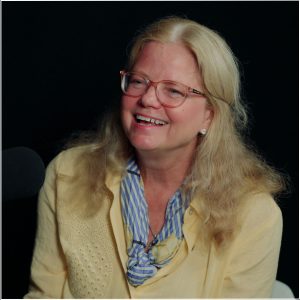 Linda York in podcast studio